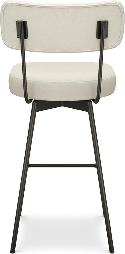 SIMPLIHOME Giselle Swivel Bar Stools (Set of 2) - 29 inch Seat Height Upholstered Metal Chairs in Natural Polyester Linen, Contemporary Seating for Kitchen or Bar with Cushioned Seat and Back