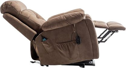 Oversized Power Lift Recliner Chair for Elderly - Extra Wide Big Man Recliner with Heat & Massage - Hidden Cup Holder - Single Motor 350 lbs Capacity