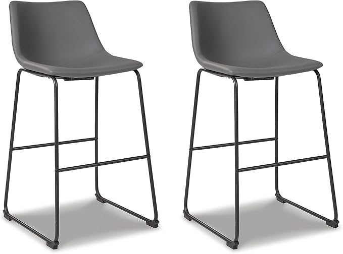 Signature Design by Ashley Centiar Modern Faux Leather 29" Pub Height Bar Stool, Set of 2, Gray