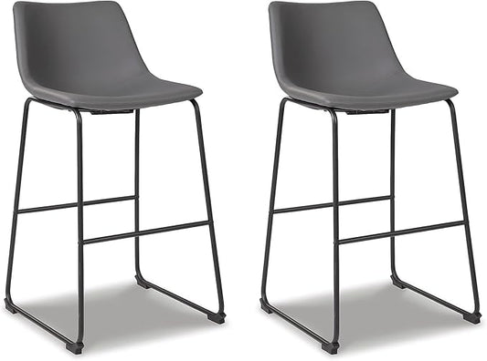 Signature Design by Ashley Centiar Modern Faux Leather 29" Pub Height Bar Stool, Set of 2, Gray