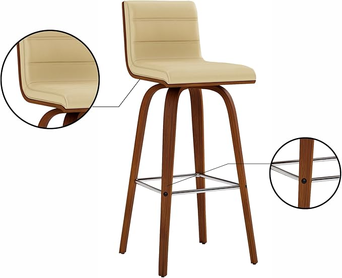 Armen Living Vienna 30" Swivel Bar Stool in Walnut Wood Finish with Cream Faux Leather - Set of 3