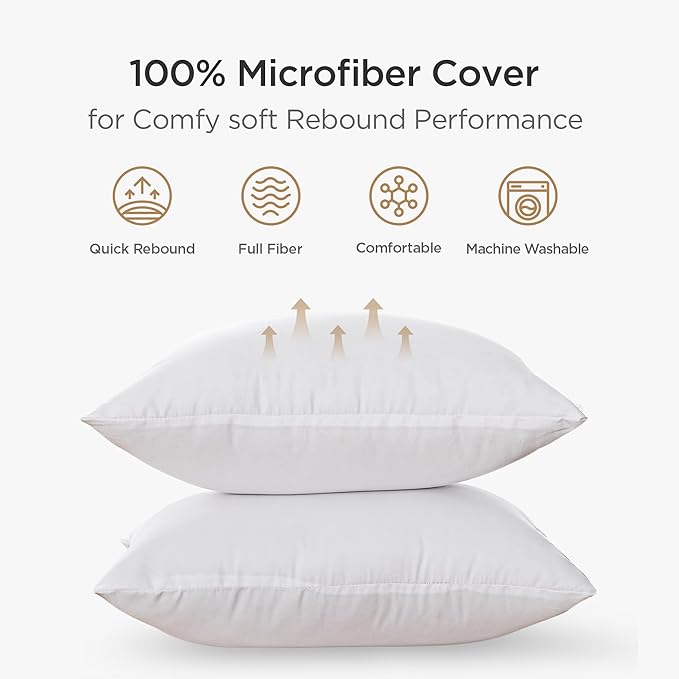 Acanva 16x16 Throw Pillow Inserts Set of 4, Premium Polyester Fiber Fill Square Sham Stuffer Cushion for Sofa, Bed, Couch and Chair, Machine Washable, 16x16 Inch(for 14x14 Cover), White 4 Count
