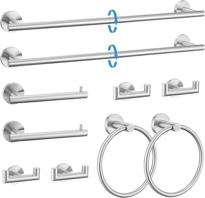 10-Piece Towel Bar Set Brushed Nickel Bathroom Hardware Set Upgraded Towel Hooks Towel Holder Set for Bathroom Stainless Steel Wall Mounted Bathroom Accessories Set 23.6 Inch