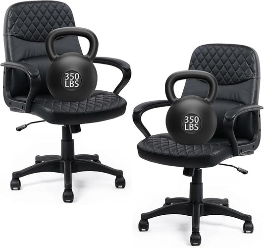 CLATINA Office Chair - Mid Back Leather Computer Desk Chair with Wheels, Ergonomic Executive Swivel Chair with Lumbar Support, Armrest for Home Office Black, 2 Pack