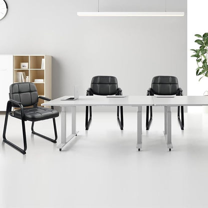 CLATINA Waiting Room Chairs no Wheels with Padded Arms Leather Guest Chair for Office Reception and Conference Desk with Sled Base Black, 4PK
