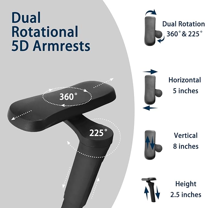 Ergonomic Office Chair with Footrest, 5D Adjustable Armrests, Comfy Swivel Rolling Mesh Computer Desk Chair with Lumbar Support, Adjustable Seat Depth, Wheels for Home, Gaming, S2 Elite Pro