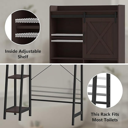 Over The Toilet Storage Cabinet, Farmhouse Storage Cabinet Over Toilet with Sliding Barn Door,Home Space-Saving Toilet Rack, for Bathroom, Restroom, Laundry.(Espresso)