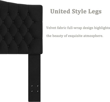 King Headboard Only, Upholstered Headboard King for Adjustable Bed Velvet Tufted Wall Mounted Head Board with Solid Wood Legs Head Board, Black