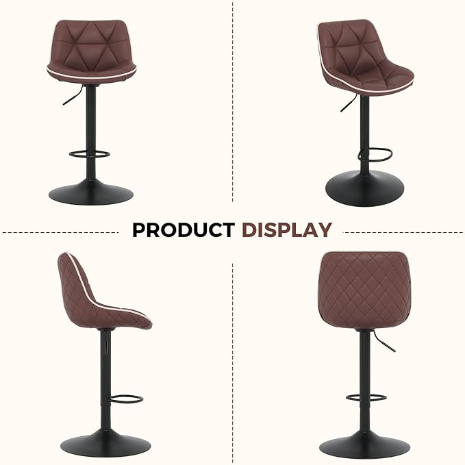 Nalupatio Bar Stools Set of 4, Adjustable Swivel Counter Height Bar Stools with Back, Armless Modern Barstools for Kitchen Island & Home Bar, Upholstered Seat,（Brown）
