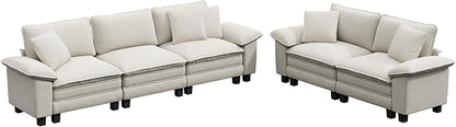PHI VILLA Cloud Modular Couches Sets, 2 Pieces Comfy Sectional Sofa Set with Loveseat, 5-Seater Upholstered Couch for Living Room, Chenille Fabric, Beige