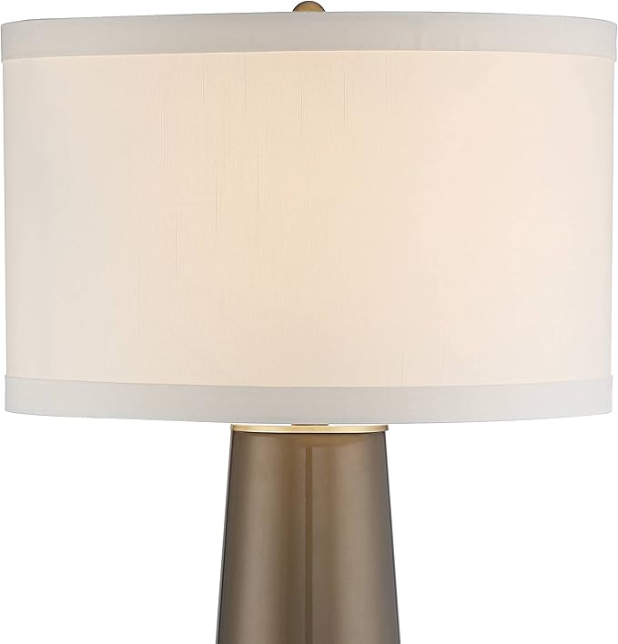 Possini Euro Design Karen Modern Table Lamp 37 1/2" Tall with Clear Square Riser Dark Gold Glass Column Off White Fabric Drum Shade for Bedroom Living Room House Bedside Nightstand Office Entryway