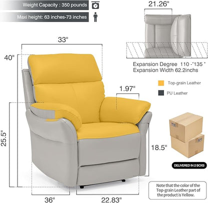 AIRSKY Genuine Leather Recliner Chair, Top Grain Leather, Italian Water-Washing Process, Living Room Chair with Lumbar Support,for Theater Seating, Bedroom. R1, Grey