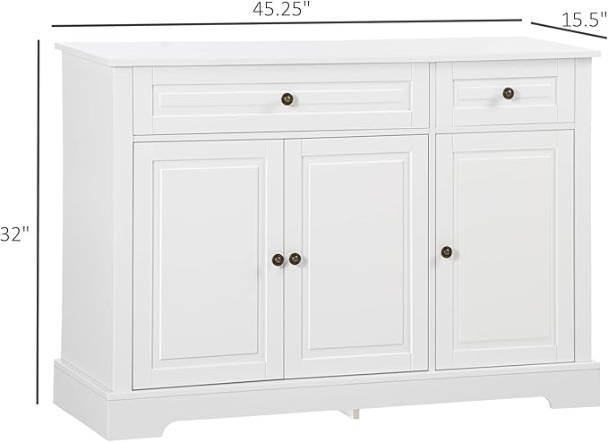 HOMCOM Sideboard Buffet Cabinet, Modern Accent Cabinet with 2 Drawers and Adjustable Shelves for Kitchen, Entryway, White