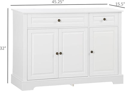 HOMCOM Sideboard Buffet Cabinet, Modern Accent Cabinet with 2 Drawers and Adjustable Shelves for Kitchen, Entryway, White