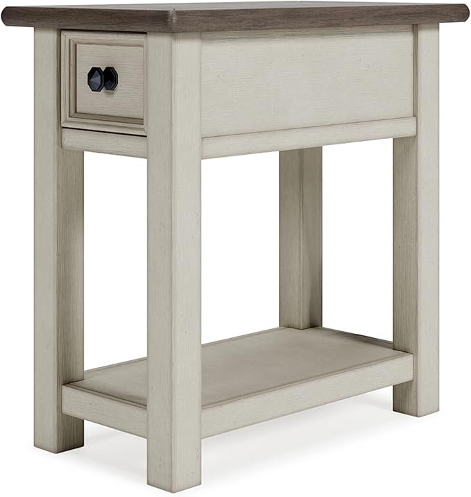 Signature Design by Ashley Bolanburg | Farmhouse Chair-Side End Table – USB Charging Ports, Drawer, Two-Tone Light Brown & Whitewash