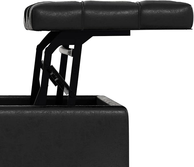 SIMPLIHOME Harrison 30 inch Wide Transitional Square Small Coffee Table Storage Ottoman in Distressed Black Vegan Faux Leather, Assembled, for The Living Room and Bedroom