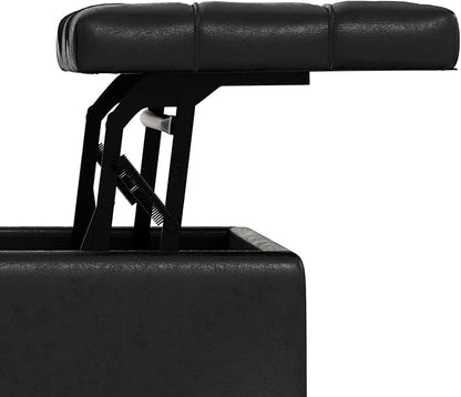 SIMPLIHOME Harrison 30 inch Wide Transitional Square Small Coffee Table Storage Ottoman in Distressed Black Vegan Faux Leather, Assembled, for The Living Room and Bedroom
