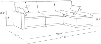 CHITA 113" Oversized Cloud Sectional Couch, Modern Modular Sectional Sofa Set for Living Room, 4 Seater L Shaped Couch, Cream