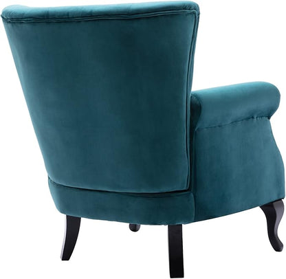 Mid Century Modern Accent Chair Upholstered Armchair Comfy Velvet Fabric Single Sofa with Tufted Wingback for Small Spaces Bedroom Living Room, Teal