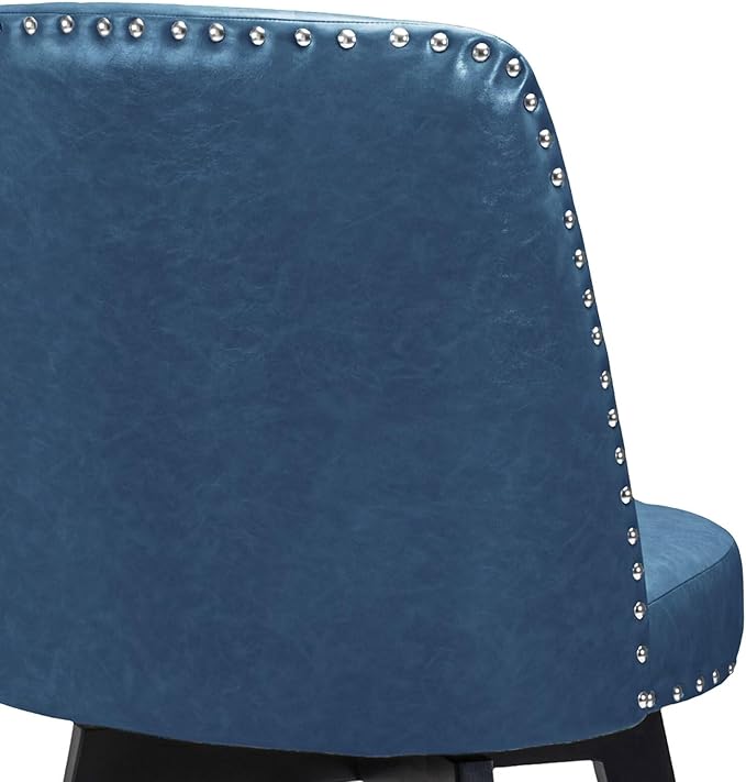 MINCETA Bar Stools Set of 4, PU Leather Barstools, 26 Inch Upholstered Counter Stools with High Back and Footrest, Swivel Counter Height Barstools for Kitchen Island Home Bar Navy Blue
