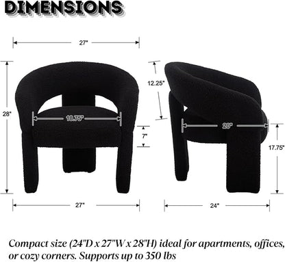 LukeAlon Modern Sherpa Accent Chair Barrel Back Armchair, Upholstered Lounge Chair for Living Room, Bedroom, Office, Waiting Rooms, Black