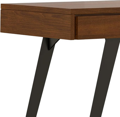 SIMPLIHOME Lowry Desk - 54-Inch Wide Solid Walnut Veneer and Metal Writing Desk, Modern Industrial Home Office Computer Table for Workspace with 2 Drawers and Flip-Down Keyboard Tray