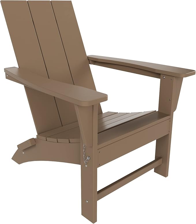 Costaelm Folding Adirondack Chairs, Outdoor Patio Adjustable Lawn Chairs, Weather Resistant Outside Firepit Chairs for Porch, Poolside, Garden, Backyard Deck, Weathered Wood