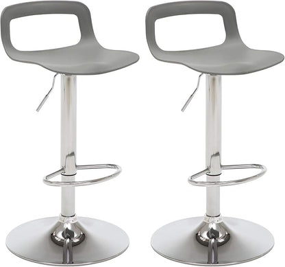 NOBPEINT Contemporary Chrome Air Lift Adjustable Swivel Bar Stool, Set of 2, Gray