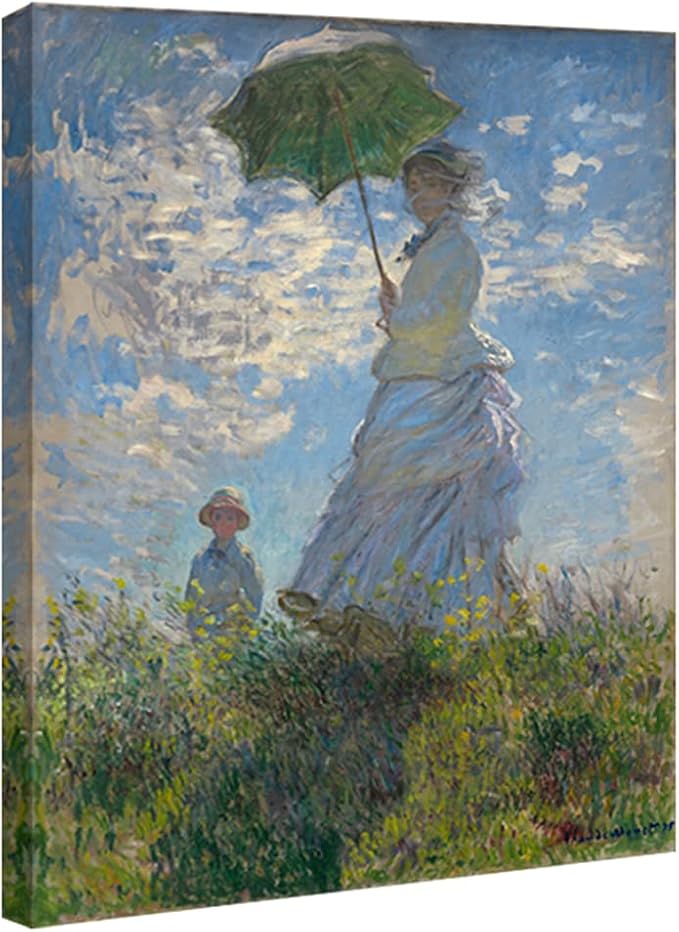 Wieco Art Woman with a Parasol Madame Monet and Her Son Canvas Prints Wall Art of Claude Monet Famous Classic Oil Paintings Reproduction Gallery Wrapped People Pictures