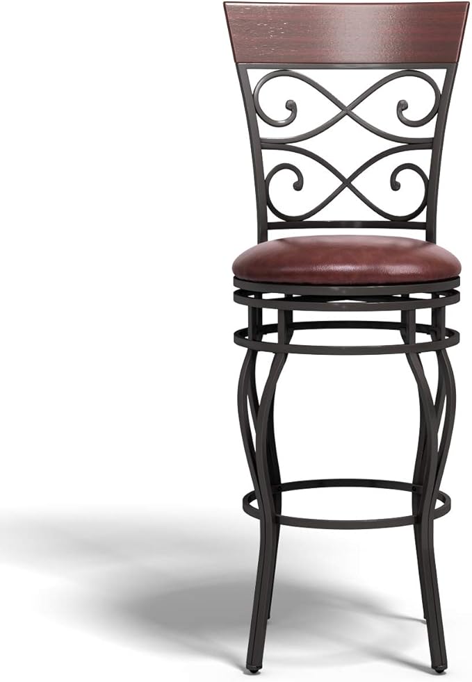 COSTWAY Bar Stools Set of 4, 360 Degree Swivel, 30" Bar Height Bar stools, with Leather Padded Seat Bistro Dining Kitchen Pub Metal Vintage Chairs with Back (Set of 4)