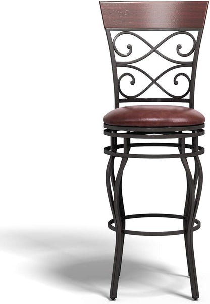 COSTWAY Bar Stools Set of 4, 360 Degree Swivel, 30" Bar Height Bar stools, with Leather Padded Seat Bistro Dining Kitchen Pub Metal Vintage Chairs with Back (Set of 4)
