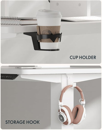 FLEXISPOT 79x32 Inch Electric Large Standing Desk for Home & Office, Spacious Splice Board Desk with Cable Management & Organizer, Cup Holder & Hook, White Wood Grain