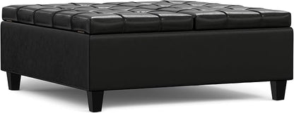 SIMPLIHOME Harrison Large Coffee Table Storage Ottoman - 40 inch Wide Upholstered Vegan Leather Square Lift-Top Ottoman in Midnight Black, Transitional Bench for Living Room with Sturdy Base