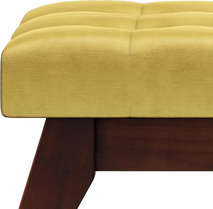 SIMPLIHOME Draper 40 inch Wide Mid Century Modern Rectangle Tufted Ottoman Bench in Dijon Yellow Velvet Fabric, Assembled for the Living Room and Bedroom