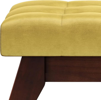 SIMPLIHOME Draper 40 inch Wide Mid Century Modern Rectangle Tufted Ottoman Bench in Dijon Yellow Velvet Fabric, Assembled for the Living Room and Bedroom