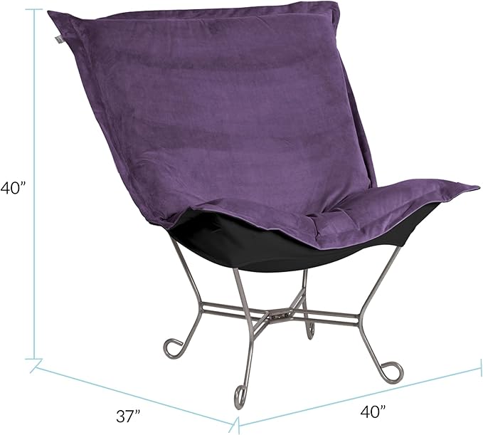 Howard Elliott Scroll Puff Rocker Seating Chair With Cover, Multipurpose Alternate Seating Butterfly Chair with Titanium Frame, Patio Furniture for Camping, Home, Indoor & Outdoor, Bella Eggplant