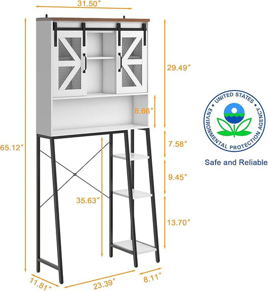 Vabches Over The Toilet Storage Cabinet, Farmhouse Storage Cabinet Over Toilet with Sliding Barn Door，Home Space-Saving Toilet Rack, for Bathroom, Restroom, Laundry