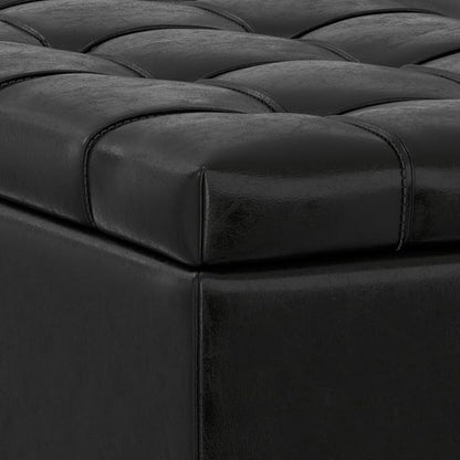 SIMPLIHOME Mariah 36 inch Wide Contemporary Rectangle Lift Top Table Storage Ottoman in Midnight Black PU Black faux leather, Assembled, For the Living Room, Entryway and Family Room