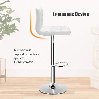 COSTWAY Bar Stools Set of 2, Modern Swivel Adjustable Height PU Leather Barstools with Back, Square Armless Counter Height 2-Pack Bar Chair for Kitchen Island Dining Living Bistro Pub Counter, White