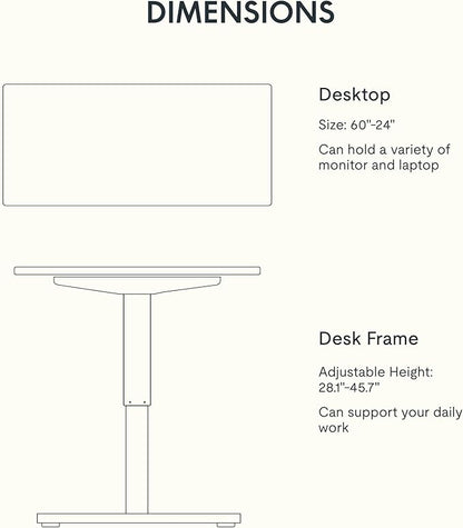 FLEXISPOT EN1 One-Piece Standing Desk 60 x 24 Inches Height Adjustable Electric Desk (Silver Frame + Grey Wood Grain Top, 2 Packages)