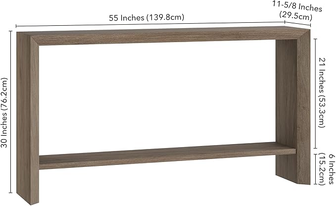 Henn&Hart 55'' Wooden Rectangular Console Table Entryway Table, Sofa Table with Wooden Storage Shelf for Entryway, Living Room, Couch, Hallway, or Office, Antiqued Gray Oak