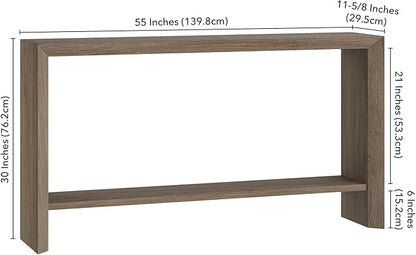 Henn&Hart 55'' Wooden Rectangular Console Table Entryway Table, Sofa Table with Wooden Storage Shelf for Entryway, Living Room, Couch, Hallway, or Office, Antiqued Gray Oak