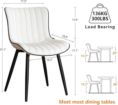 YOUNUOKE Mid-Century Modern Dining Chairs Set of 2, White PU Leather Upholstered Kitchen Chairs with Black Metal Legs, Armless Accent Chair for Dining Room, Guest Reception Room