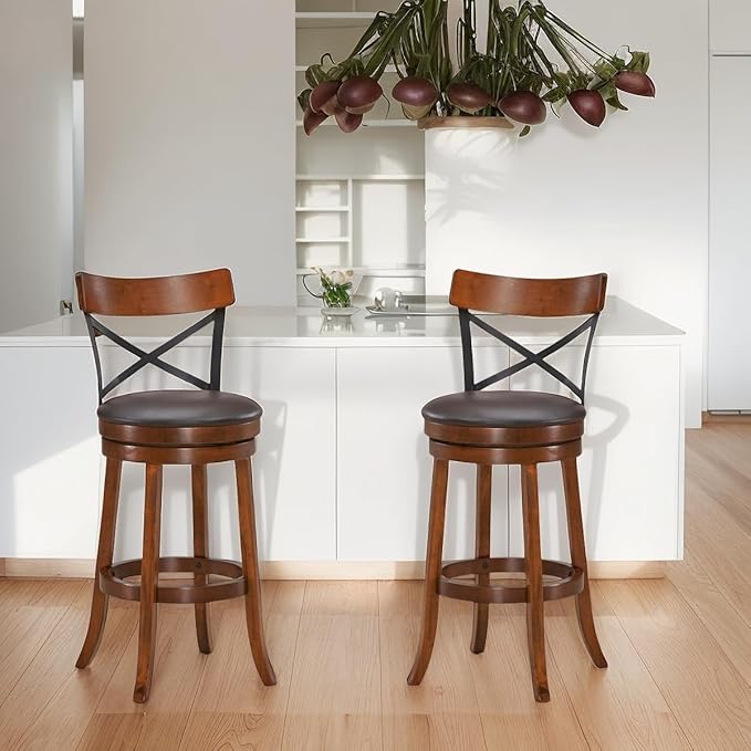 ERGOMASTER Swivel Counter Height Barstool 29 Inch Seat Height Bar Chair Cappuccino X Open Back （ 29 Inch,Set of 2）