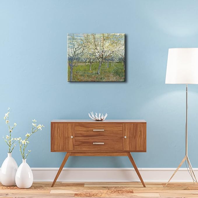 Wieco Art Large Canvas Prints Wall Art Orchard with Blossoming Apricot Trees Artwork of Van Gogh Famous Oil Paintings Reproduction Modern Classic Giclee Flowers Landscape Pictures for Home Decor