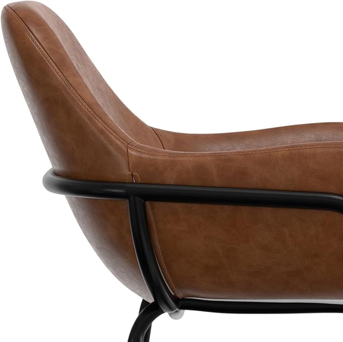SIMPLIHOME Mira Bar Stools (Set of 2) - 30 inch Seat Height Upholstered Metal Bar Chairs in Distressed Tan Vegan Faux Leather, Contemporary Seating for Kitchen with Curved Cushioned Seat and Armrests