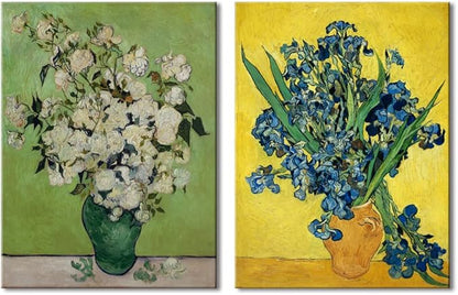 Wieco Art 2 Piece Irises in Vase Floral Canvas Prints Wall Art by Van Gogh Classic Artwork Famous Oil Paintings Reproduction on Canvas for Home Decor Modern Wrapped Flowers Pictures