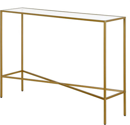 Henn&Hart 42'' Glass Rectangular Console Table Entryway Table, Sofa Table for Entryway, Living Room, Couch, Hallway, or Office, Brass