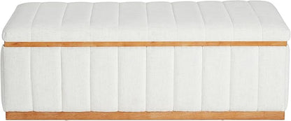 Christopher Knight Home Kira Living Room Ottoman with Storage, Linen Upholstered Storage Ottoman Bench with Channel-Tufted Design, Wood Frame Sofa Foot Stool, Bedroom End of Bed Bench, Beige