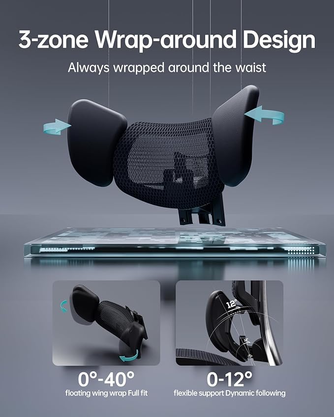Hbada E3 Ultra Ergonomic Office Chair, Big and Tall Office Chairs - with 3-Zone Dynamic Lumbar Support, 360° Mechanical Armrests, 4D Adjustable Headrest, Aluminum Alloy, Premium Mesh Chair, Black